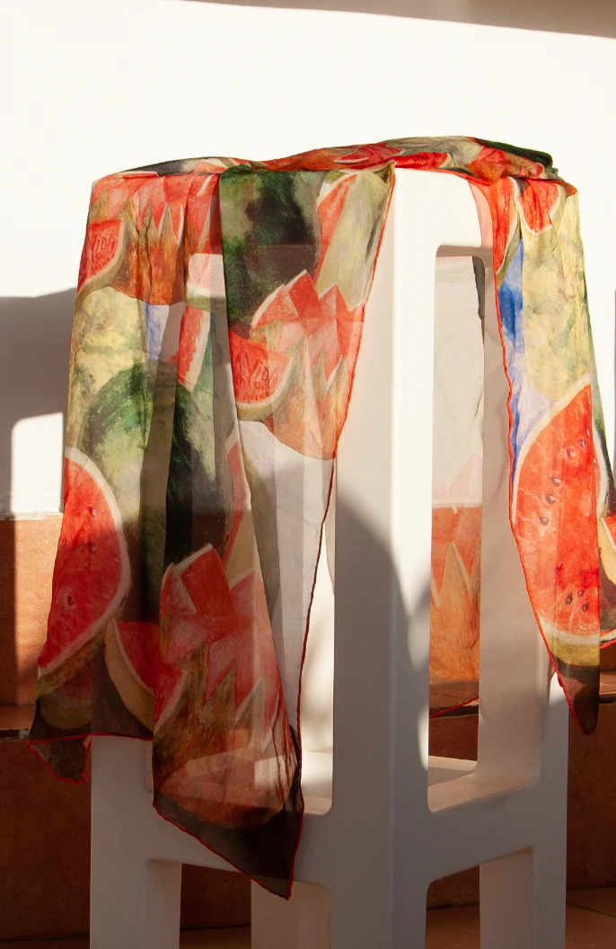 Frida Kahlo Watermelon Silk Chiffon Scarf - Image 3