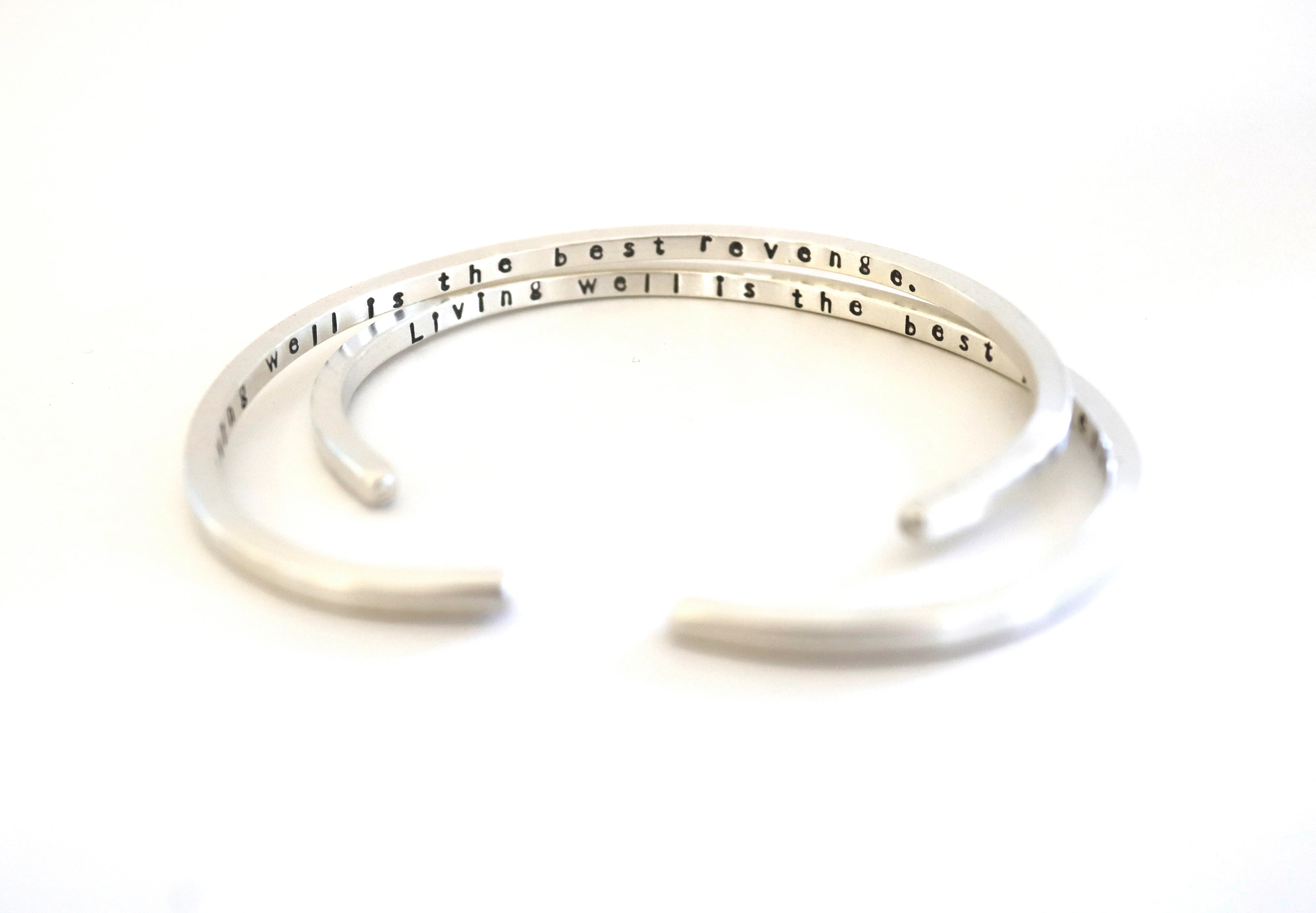 “Living Well Is the Best Revenge” Silver Bracelet - Image 2